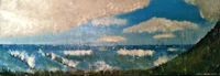 a painting of clouds over the ocean