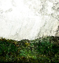 a painting of a hill with trees and clouds