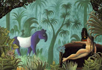 a painting of a nude woman laying on a couch in a jungle