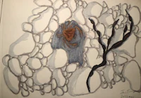 a drawing of a crab on a rock